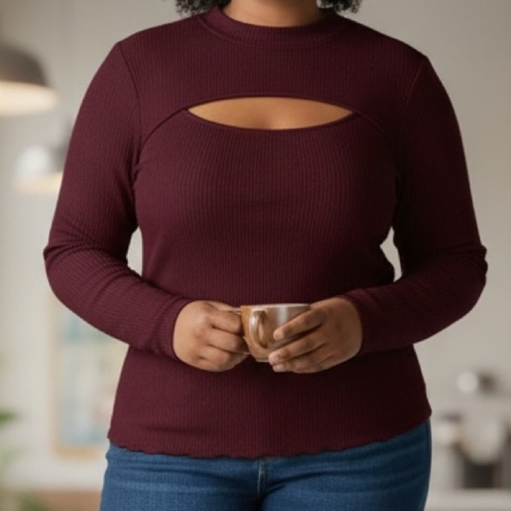 Women's Burgundy Long Sleeve Top